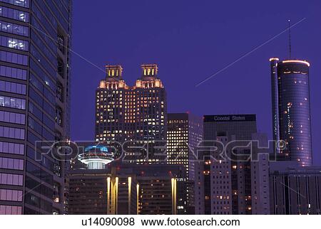 Stock Photo -  Atlanta, skyline, GA, Georgia, Skyline of downtown Atlanta in the evening.. Fotosearch