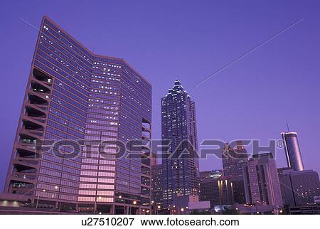 Atlanta, skyline, GA, Georgia, Skyline of downtown Atlanta in the evening. View Large Photo Image Stock Photo - Atlanta, skyline, GA, Georgia, Skyline of downtown Atlanta in the evening.. Fotosearch