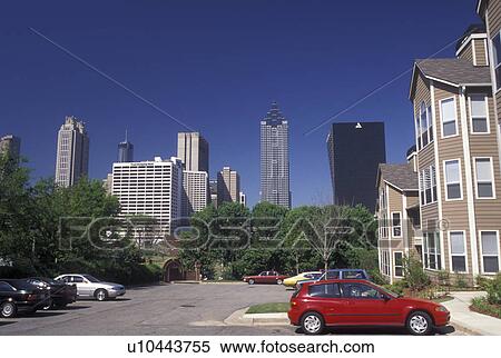 Stock Photography -  Atlanta, skyline, GA, Georgia, Skyline of downtown Atlanta from McGuill Park Apartments in the spring.. Fotosearch