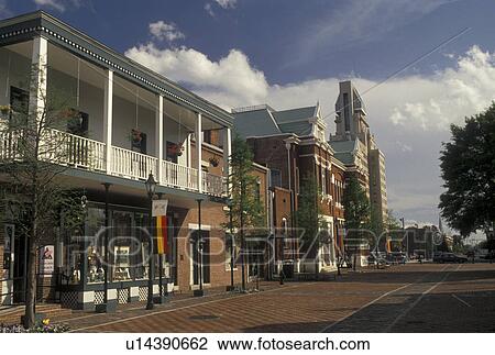 Stock Image -  Augusta, GA, Georgia, Buildings along pedestrian street in downtown Augusta.. Fotosearch