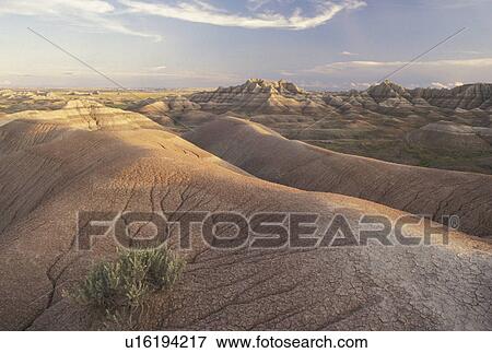 Stock Photo -  Badlands National Park, SD, South Dakota, Scenic view of rock formations in Badlands Nat'l Park in South Dakota.. Fotosearch
