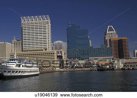 Stock Photo -  Baltimore, skyline, Maryland, MD, View of the downtown skyline of Baltimore and the Inner Harbor.. Fotosearch
