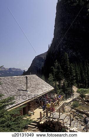 Banff National Park, Canada, Alberta, Canadian Rockies, Tea House at Lake Agnes in Banff National Park in Alberta. View Large Photo Image Stock Photo - Banff National Park, Canada, Alberta, Canadian Rockies, Tea House at Lake Agnes in Banff National Park in Alberta.. Fotosearch