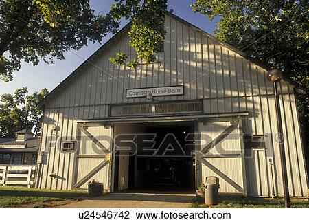 Stock Image -  barn, KY, Kentucky Horse Park, Lexington, Kentucky, Carriage Horse Barn at the Kentucky Horse Park in Lexington.. Fotosearch