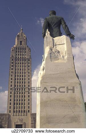 Stock Image -  Baton Rouge, State Capitol, LA, Louisiana, State House, Statue of Huey Pierce Long outside the Louisiana's State Capitol Building in the capital city of Baton Rouge.. Fotosearch