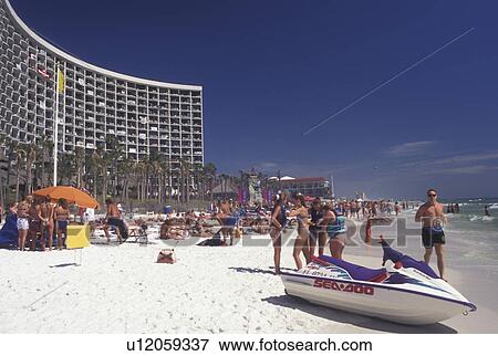 beach, Panama City Beach, FL, Florida, Gulf of Mexico, Crowd of college students on Spring Break on the beach outside Holiday Inn on the Gulf of Mexico. View Large Photo Image Stock Photo - beach, Panama City Beach, FL, Florida, Gulf of Mexico, Crowd of college students on Spring Break on the beach outside Holiday Inn on the Gulf of Mexico.. Fotosearch
