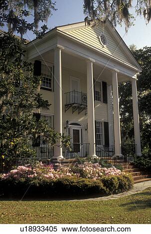 Stock Photography -  Beaufort, mansion, South Carolina, antebellum, SC, The John Joyner House in the Historic District in the town of Beaufort in the spring.. Fotosearch