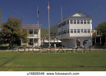 Stock Photograph -  Beaufort, South Carolina, SC, Historic District at Waterfront Park in Beaufort in the spring.. Fotosearch