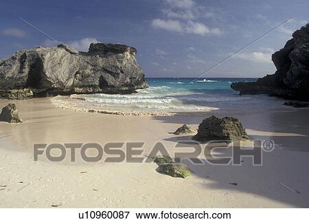 Bermuda, beach, Pink sandy beach and rocky coastline in Bermuda., View Large Photo Image Stock Photo - Bermuda, beach, Pink sandy beach and rocky coastline in Bermuda., . Fotosearch