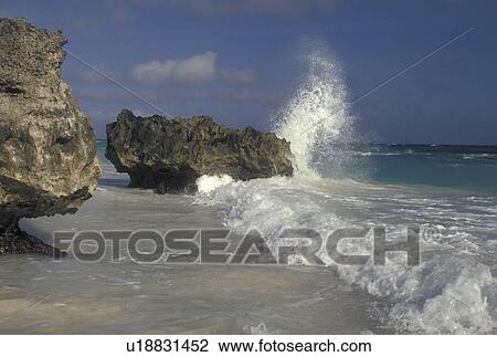 Stock Image -  Bermuda, beach, Rugged sea and rocky coastline in Bermuda., . Fotosearch