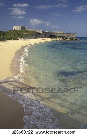 Stock Image -  Bermuda, fort, St. George's Parish, Fort St. Catherine on St. Catherine's Beach on the Atlantic Ocean in St George in Bermuda.. Fotosearch