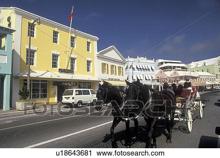 Bermuda, Hamilton, Carriage ride along Front Street in the town of Hamilton in Bermuda., View Large Photo Image Stock Image - Bermuda, Hamilton, Carriage ride along Front Street in the town of Hamilton in Bermuda., . Fotosearch