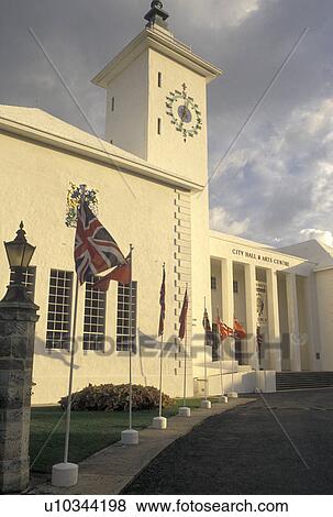Stock Photo -  Bermuda, Hamilton, City Hall and The Bermuda National Gallery in the town of Hamilton in Bermuda., . Fotosearch
