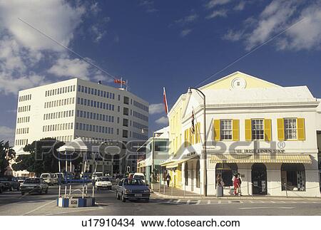 Bermuda, Hamilton, Colorful shops along Front Street in the town of Hamilton in Bermuda., View Large Photo Image Picture - Bermuda, Hamilton, Colorful shops along Front Street in the town of Hamilton in Bermuda., . Fotosearch