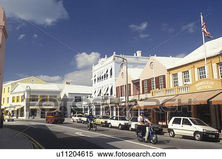 Bermuda, Hamilton, Colorful shops along Front Street in the town of Hamilton in Bermuda., View Large Photo Image Stock Photography - Bermuda, Hamilton, Colorful shops along Front Street in the town of Hamilton in Bermuda., . Fotosearch