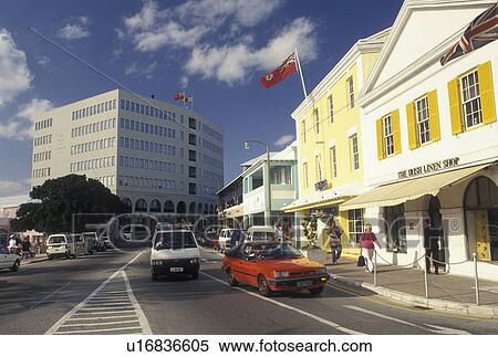 Bermuda, Hamilton, Colorful shops along Front Street in the town of Hamilton in Bermuda., View Large Photo Image Stock Photography - Bermuda, Hamilton, Colorful shops along Front Street in the town of Hamilton in Bermuda., . Fotosearch