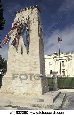 Bermuda, Hamilton, Monument with flags outside The Cabinet Building and Senate Chamber in the town of Hamilton in Bermuda., View Large Photo Image Stock Image - Bermuda, Hamilton, Monument with flags outside The Cabinet Building and Senate Chamber in the town of Hamilton in Bermuda., . Fotosearch