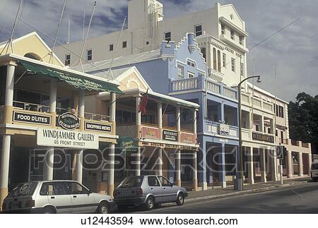 Bermuda, Hamilton, Shops along Front Street in the town of Hamilton in Bermuda., View Large Photo Image Picture - Bermuda, Hamilton, Shops along Front Street in the town of Hamilton in Bermuda., . Fotosearch