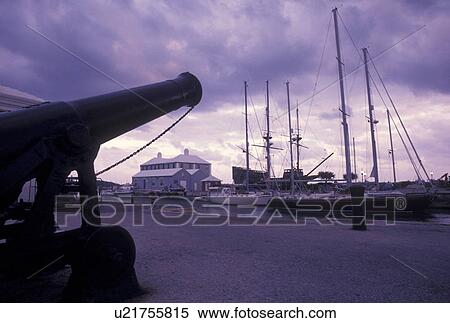 Bermuda, St. George's Parish, Cannon overlooking St. George's Harbor at sunrise in St George in Bermuda., View Large Photo Image Stock Photography - Bermuda, St. George's Parish, Cannon overlooking St. George's Harbor at sunrise in St George in Bermuda., . Fotosearch