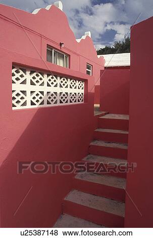 Stock Photo -  Bermuda, St. George's Parish, Pink house in St George in Bermuda . Fotosearch