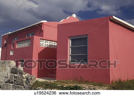 Stock Photograph -  Bermuda, St. George's Parish, Pink house in St George in Bermuda . Fotosearch