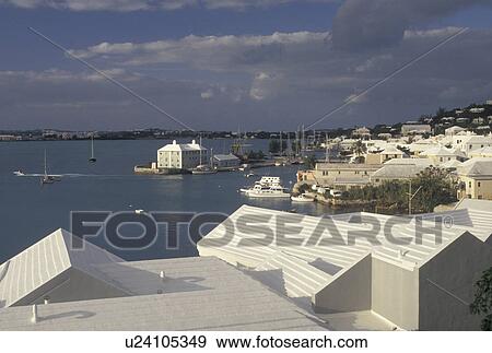 Stock Photo -  Bermuda, St. George's Parish, Scenic view of St. George and St. George's Harbor from St. George's Club in Bermuda . Fotosearch
