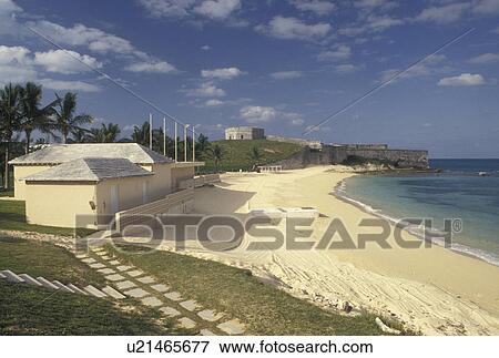 Stock Photo -  Bermuda, St. George's Parish, St. Catherine's Beach on the Atlantic Ocean in St George in Bermuda . Fotosearch