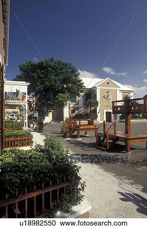 Stock Image -  Bermuda, St. George's Parish, Stockades in King's Square in St George in Bermuda., . Fotosearch