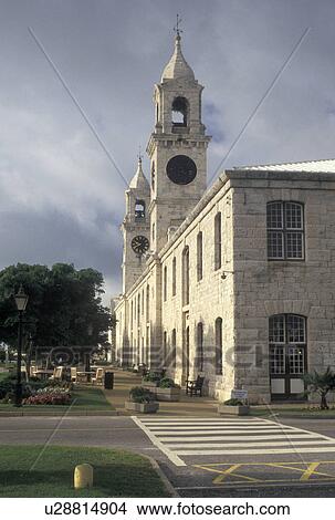 Bermuda, The West End, Sandy's Parish, Clocktower at the Royal Naval Dockyard at the end of Ireland Island in Sandy's Parish in Bermuda. View Large Photo Image Picture - Bermuda, The West End, Sandy's Parish, Clocktower at the Royal Naval Dockyard at the end of Ireland Island in Sandy's Parish in Bermuda. . Fotosearch