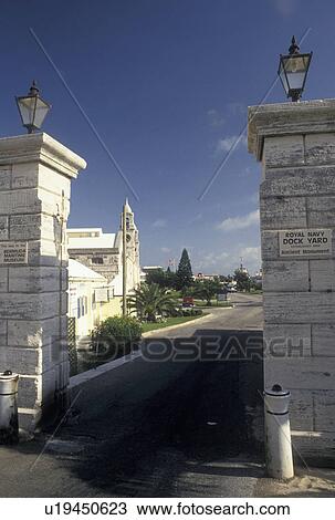 Bermuda, The West End, Sandy's Parish, Entrance to the Royal Naval Dockyard at the end of Ireland Island in Sandy's Parish in Bermuda. View Large Photo Image Stock Image - Bermuda, The West End, Sandy's Parish, Entrance to the Royal Naval Dockyard at the end of Ireland Island in Sandy's Parish in Bermuda. . Fotosearch