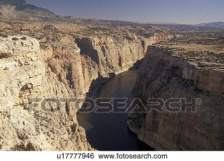 Stock Photograph -  Bighorn Canyon National Recreation Area, Devil Canyon, Bighorn River, MT, WY, Montana, Wyoming, Scenic view of the Bighorn River from Devil Canyon Overlook in Bighorn Canyon Nat'l Recreation Area in Montana.. Fotosearch
