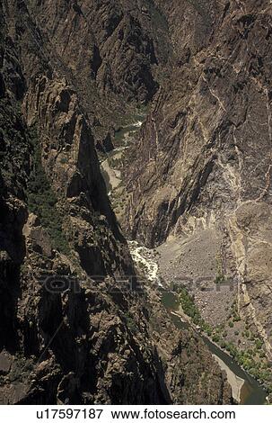 Stock Photo -  Black Canyon, CO, Black Canyon of the Gunnison National Park, South Rim, Colorado, Scenic view of Gunnison River gorge in the Black Canyon of the Gunnison Nat'l Park in Colorado.. Fotosearch