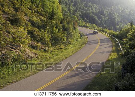 Stock Photograph -  Blue Ridge Parkway, NC, North Carolina, The Blue Ridge Parkway is a scenic drive winding through the mountains in North Carolina.. Fotosearch