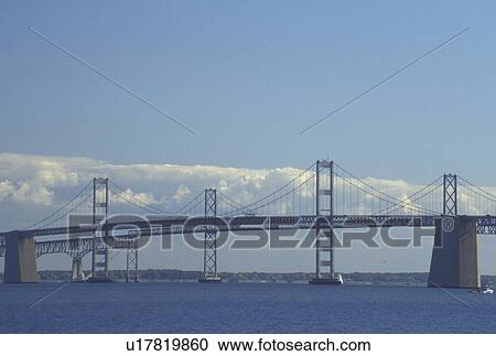 Stock Image -  bridge, Chesapeake Bay, Annapolis, MD, Maryland, Chesapeake Bay Bridge crosses the Chesapeake Bay in Annapolis.. Fotosearch