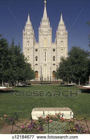 Stock Photo -  Brigham Young, Salt Lake City, UT, mormons, temple, Utah, Brigham Young's grave outside the Mormon Temple in Salt Lake City. The Church of Jesus Christ of Latter-day Saints.. Fotosearch
