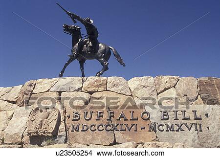 Picture -  Buffalo Bill, Cody, WY, Wyoming, Equestrian statue of Buffalo Bill Cody in Wyoming.. Fotosearch