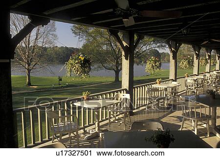 Stock Image -  Callaway Gardens, Pine Mountain, Georgia, GA, Restaurant overlooking Lake View Golf Course at Callaway Gardens in Pine Mountain.. Fotosearch