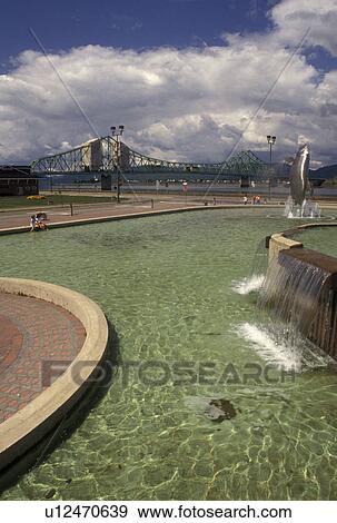 Campbellton, New Brunswick, NB, Baie des Chaleurs, Canada, Giant salmon statue in a fountain on the waterfront in the town of Campbellton in New Brunswick. View Large Photo Image Stock Photo - Campbellton, New Brunswick, NB, Baie des Chaleurs, Canada, Giant salmon statue in a fountain on the waterfront in the town of Campbellton in New Brunswick.. Fotosearch