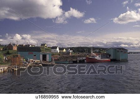 Stock Photography -  Cape Breton, Nova Scotia, NS, Canada, Atlantic Ocean, Fishing village on Louisbourg Harbor on Cape Breton Island in Nova Scotia. . Fotosearch