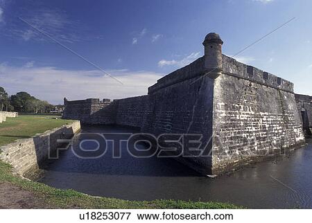 Stock Photo -  Castillo de San Marcos National Monument, St. Augustine, FL, Florida, Spanish fortress, Castillo de San Marcos Nat'l Monument, the oldest masonry fort in the United States, in the Old City of Saint Augustine.. Fotosearch