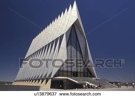 Stock Photo -  chapel, air force, Colorado Springs, CO, Colorado, The Chapel at the U. S. Air Force Academy in Colorado Springs.. Fotosearch