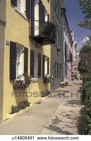 Charleston, Rainbow Row, South Carolina, SC, Rainbow Row, a collection of colorful historical houses, along East Bay Street in Charleston in the spring. View Large Photo Image Stock Image - Charleston, Rainbow Row, South Carolina, SC, Rainbow Row, a collection of colorful historical houses, along East Bay Street in Charleston in the spring.. Fotosearch
