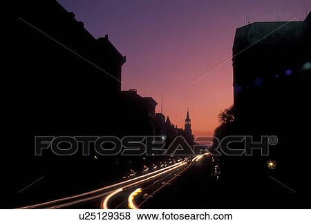 Charleston, South Carolina, SC, Broad Street in downtown Charleston in the evening. View Large Photo Image Stock Photo - Charleston, South Carolina, SC, Broad Street in downtown Charleston in the evening.. Fotosearch