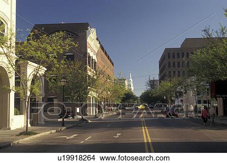 Picture -  Charleston, South Carolina, SC, Meeting Street in downtown Charleston in the spring.. Fotosearch