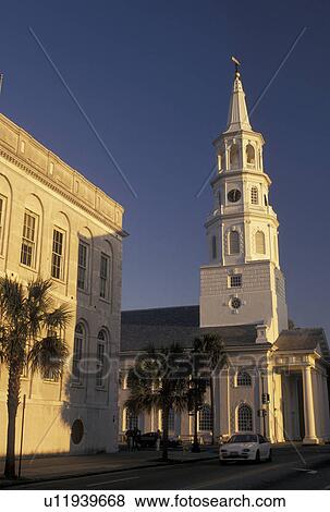 Stock Photo -  Charleston, South Carolina, SC, St. Michael's Episcopal Church along Broad Street in downtown Charleston.. Fotosearch