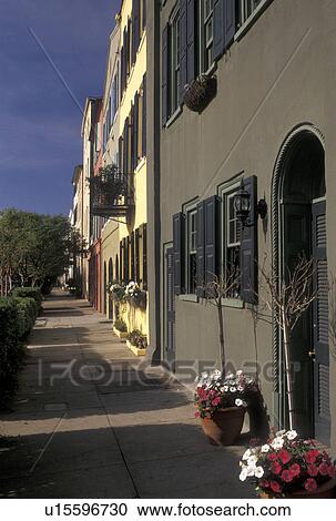 Charleston, South Carolina, SC, Rainbow Row, a collection of colorful historical houses, along East Bay Street in Charleston in the spring. View Large Photo Image Stock Image - Charleston, South Carolina, SC, Rainbow Row, a collection of colorful historical houses, along East Bay Street in Charleston in the spring.. Fotosearch