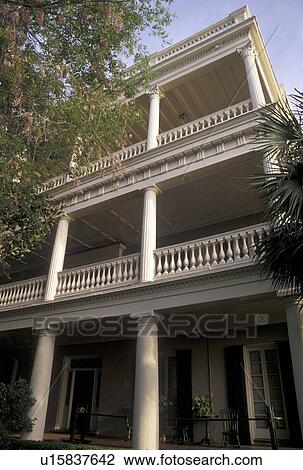 Stock Image -  Charleston, South Carolina, SC, Edmondston-Alston House along East Battery Street in downtown Charleston in the spring.. Fotosearch