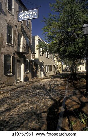 Charleston, South Carolina, SC, Historic houses along a narrow cobblestone street in Charleston in the spring. View Large Photo Image Stock Image - Charleston, South Carolina, SC, Historic houses along a narrow cobblestone street in Charleston in the spring.. Fotosearch