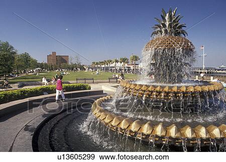 Charleston, South Carolina, SC, Fountain at Waterfront Park along Charleston Bay in Charleston in the spring. View Large Photo Image Stock Photo - Charleston, South Carolina, SC, Fountain at Waterfront Park along Charleston Bay in Charleston in the spring.. Fotosearch