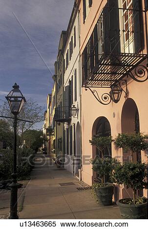 Charleston, South Carolina, SC, Rainbow Row a collection of colorful historical houses along East Bay Street in Charleston in the spring. View Large Photo Image Stock Photography - Charleston, South Carolina, SC, Rainbow Row a collection of colorful historical houses along East Bay Street in Charleston in the spring.. Fotosearch